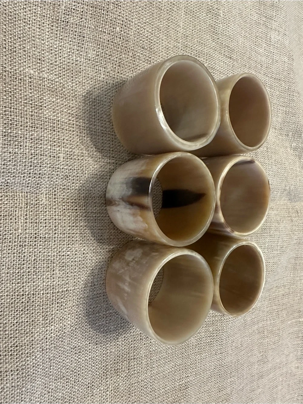 Williams Sonoma Horn Napkin Rings in Cream and Brown - Set of 6